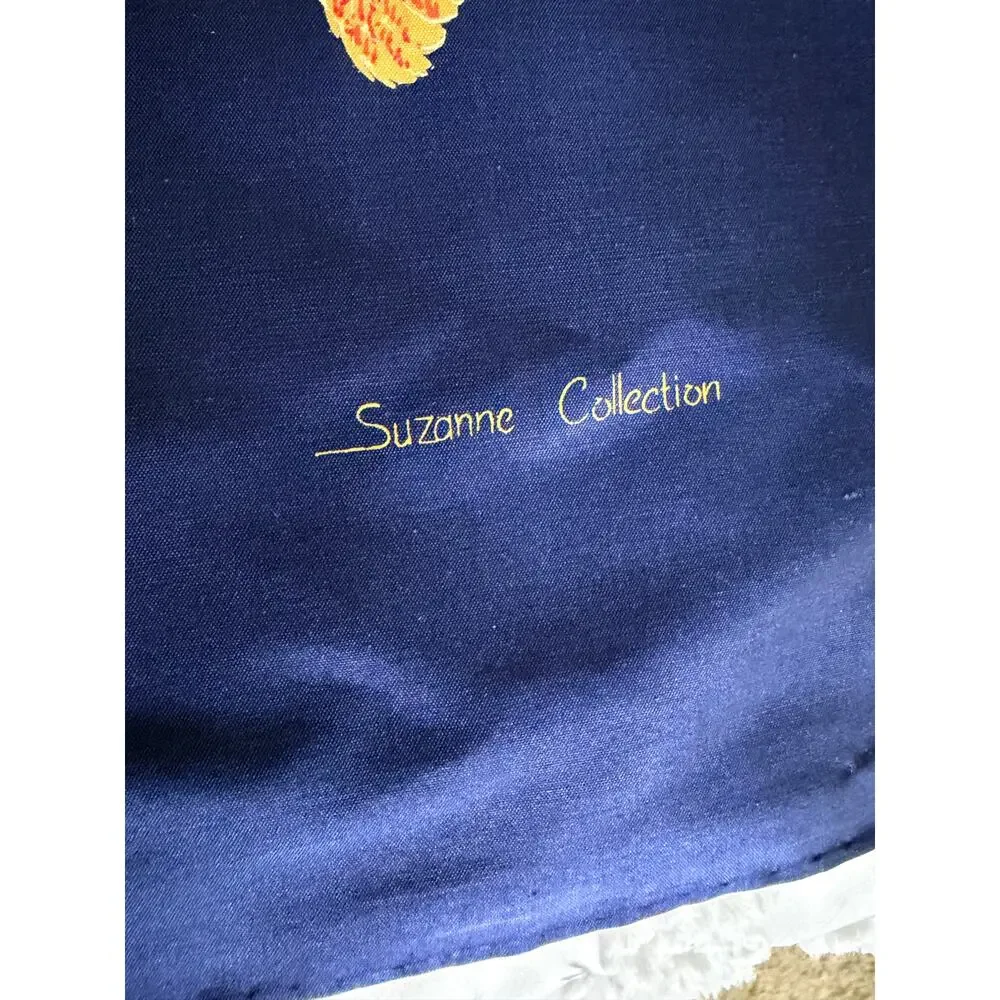 Vintage Silk Suzanne Collection Thai Silk Bird Scarf Navy Tropical Print 35”